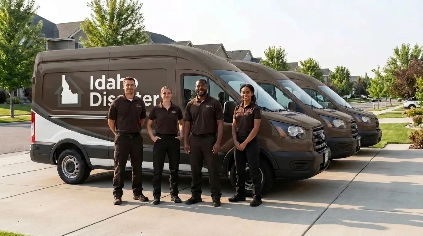 Idaho Disaster technician loading a branded service van